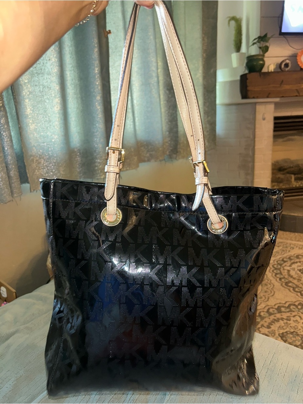 Michael Kors Jet Set Logo Tote with Beige Leather Handles